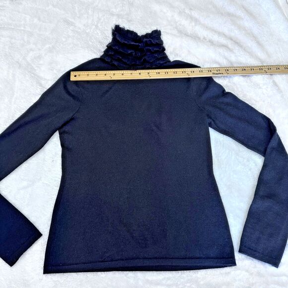 Eccoci Women's Black Ruffle Neck Cashmere & Silk Turtleneck Sweater Sz S - Picture 9 of 13